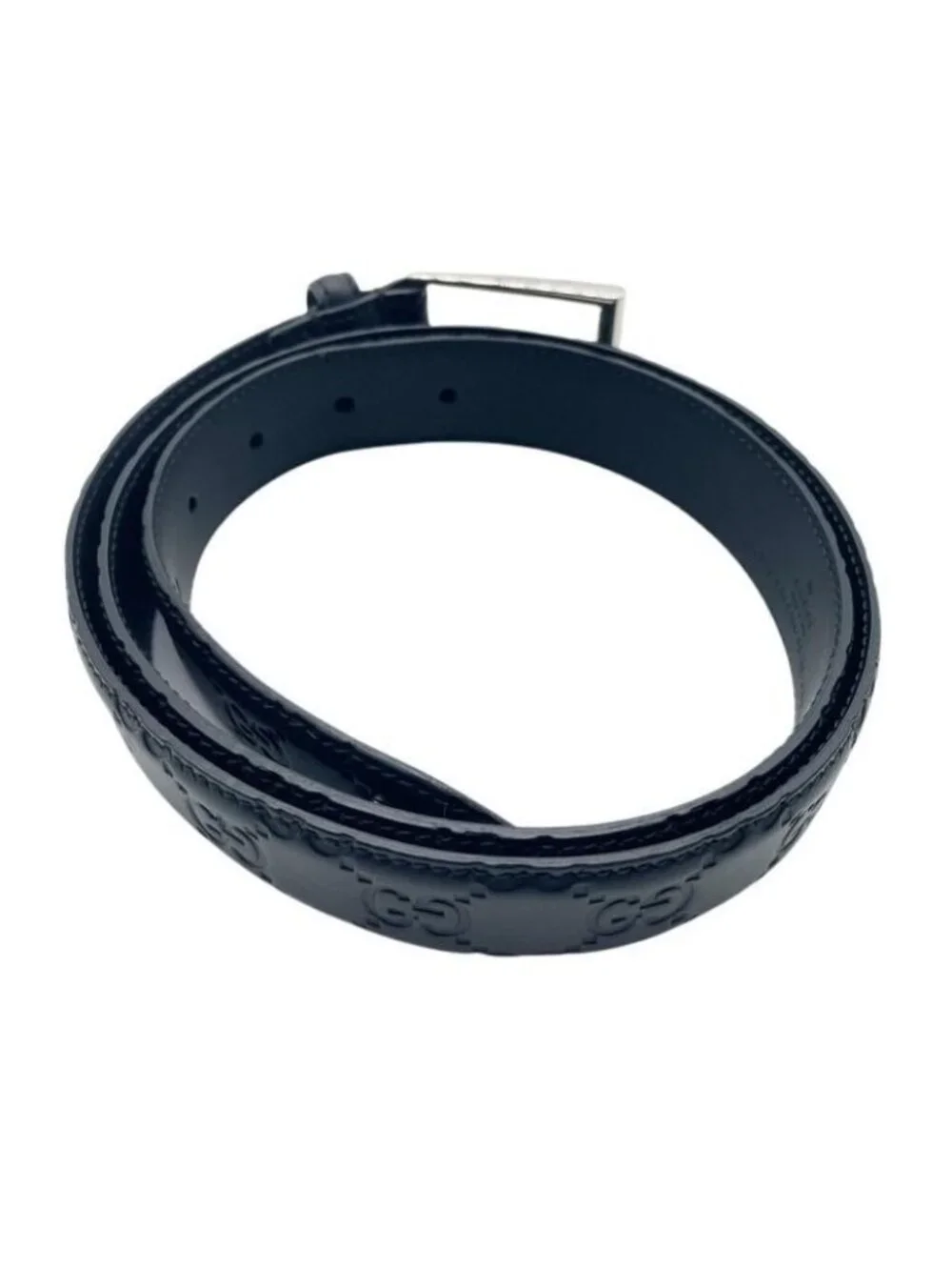 Gucci Belt Guccissima Black Leather GG Icon Silver 95
